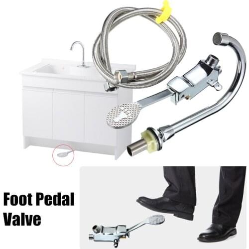 Single Cold Faucet Outlet Foot Plate 1m Flexible Hose Foot Pedal Valve Lab Home Kitchen