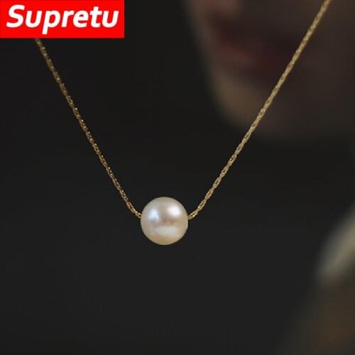 Titanium Steel Plated 18k Gold Necklace Women Pearl Pendant Fairy Clavicle Necklaces Simple Short Chain Elegant Holiday Jewelry