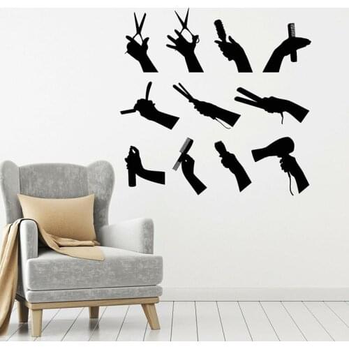 Barber Tools Wall Decal Hair Dryer Stylist Door Window Vinyl Stickers Hair Shop Beauty Salon Interior Decor Art Wallpaper E669