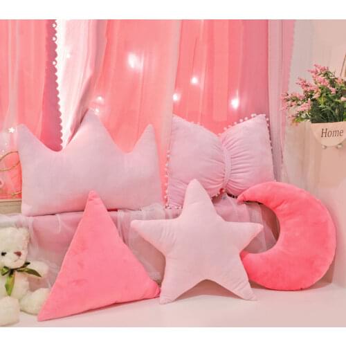 Stars Moon Shape Cushion Girls' Pink Cute Sleep Pillow Office Cushion Bedside Pillow Decor Home