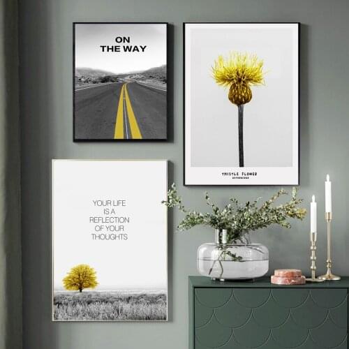 Nature Scenery Yellow Tree Nordic Canvas Painting Wall Art Road Landscape Print and Poster for Bedroom Home Backdrop Decor