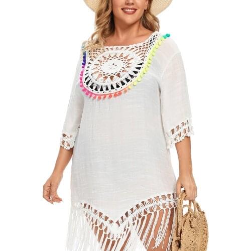 Plus Size Beach Dresses For Women Crochet Beachwear White Beach Coverup 2021 New Summer Woman Bikini Cover Up Ladies Dresses XXL