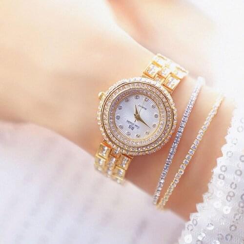 Luxury Brand BS Korean Full Rhinestone Design Gold Silver Rose Gold Ladies Watch Fashion Quartz Clock with Bracelet Set Reloj