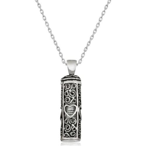Silverlina Silver Heart Patterned Cevşen-ul General Ledger Necklace