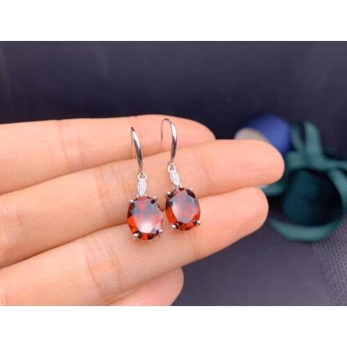 Fashion red garnet dangling earring with hook for women jewelry good luck birthstone real 925 silver natural gem good color gift