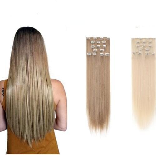 SHANGZI 23inch 16pcs/set clip in hair extensions straight natural hair clip ins synthetic clip in hair extension for women