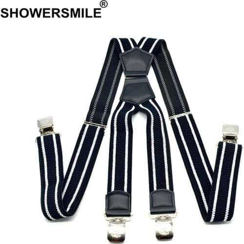 Wide Suspenders Men Patchwork Leather Mens Trouser Belt X Back Black Braces Straps 4 Clips Suspender Male 120cm*3.5cm