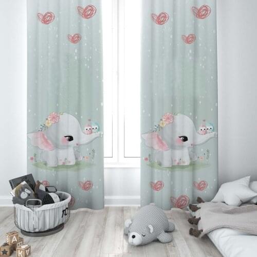 Curtains Children 3D Printed Decorative Items Home Childrens Room Water Green Elephant Model 153