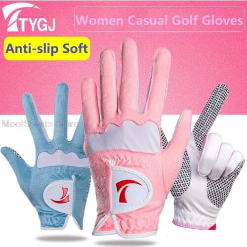 Sports Golf Gloves Women 1 Pair Left Hand Right Hand Breathable Mittens Ladies Girls 3D Non-Slip Micro Fiber Golf Gloves 4 Color