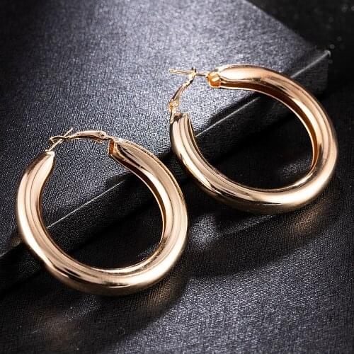Vintage Big Crircle Earrings Accessories for Women Punk Gold Color Over Size Round Hip Hoop Earrings Simple Jewelry