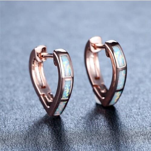 Vintage Female Blue White Opal Earrings Rose Gold Silver Color Clip Earrings For Women Dainty Love Heart Wedding Earrings