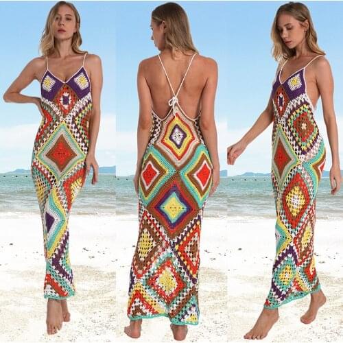 Sexy dress for beach wedding - long dress brace and squares , Bikini dress beach, Swimwear cozy dress