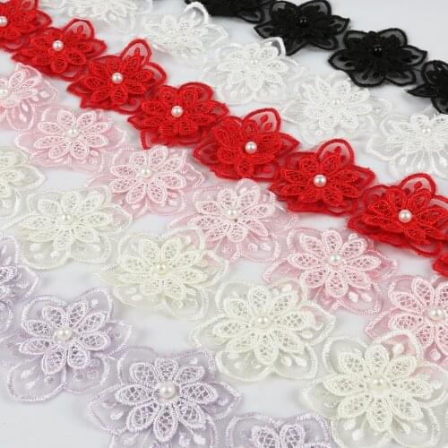 1yard/lot Polyester Embroidered Beads Ribbon Flowers Lace Decoration Handmade Wedding Craft Sewing DIY Holiday Accessories
