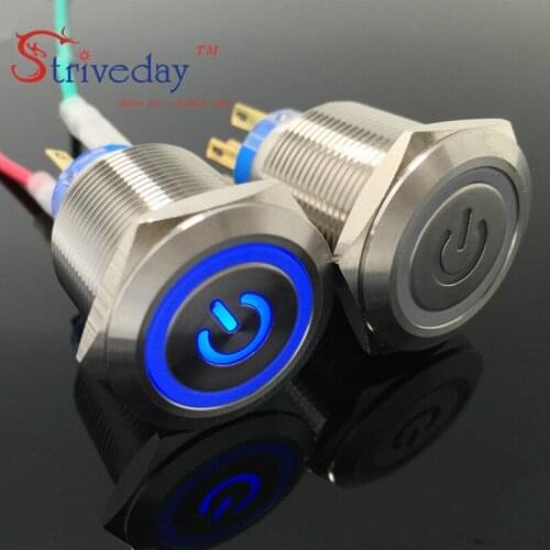 1pcs 22mm with self-locking ring with power symbol Stainless steel metal button switch Waterproof 12V 3 Colors