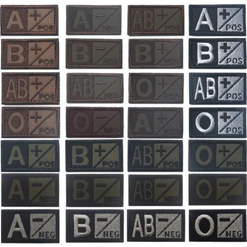 1pc Military Patches Blood Type Group 3D Embroidery Patches A+ B+ AB+ O+ Positive Tactical Badges brown with Hook&Loop