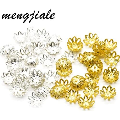 100pcs Two Color Flower Filigree Petal Spacer Beads Caps 13*5mm Charms Bead Cups End Caps for DIY Jewelry Making Accessories