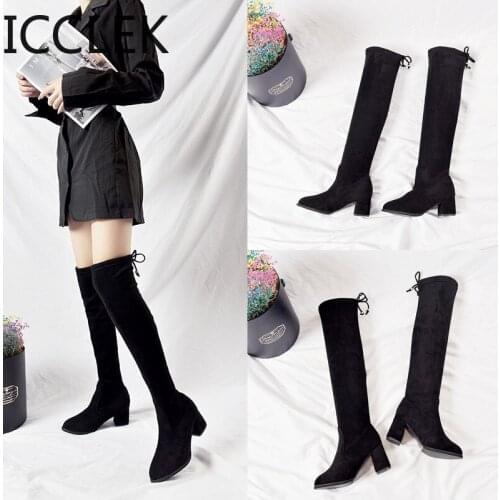 2020 New Shoes Women Boots Black Over The Knee Boots Sexy Female Autumn Winter Lady Thigh High Boots 5cm 8cm Heel Zapatos A091