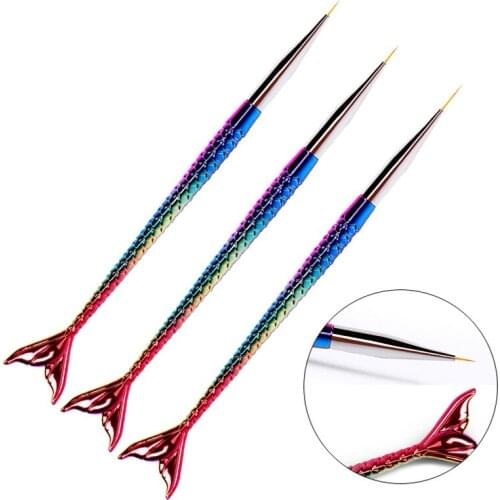 3pcs Nail Brush Set Nylon Wool Makeup Brushes Line Tool Cosmetics Mermaid Gradient 3D Handle Colorful Nail Art Tools Liner Brush
