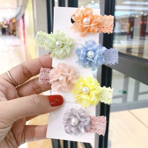6pcs/Set Girls Chiffon Flower Hair Clips Kids Baby Hairpins Sweet Lace Barrettes Girls Fashion Hair Accessories Headdress