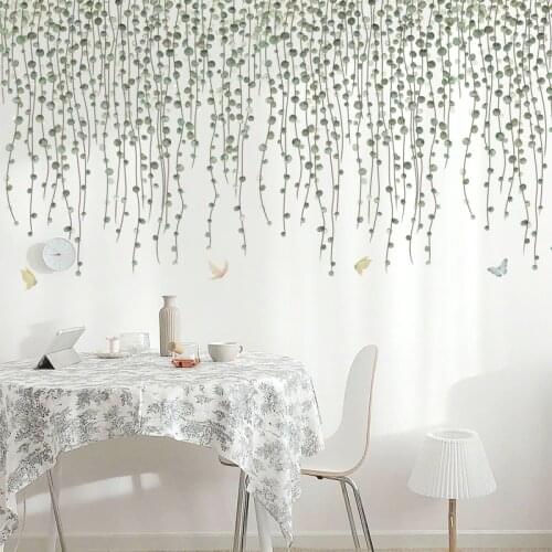 62*84cm Nordic Green Leaf Vine Wall Stickers for Living room Bedroom Sofa TV Background Wall Decor Cane Vinyl Wall Decals Home