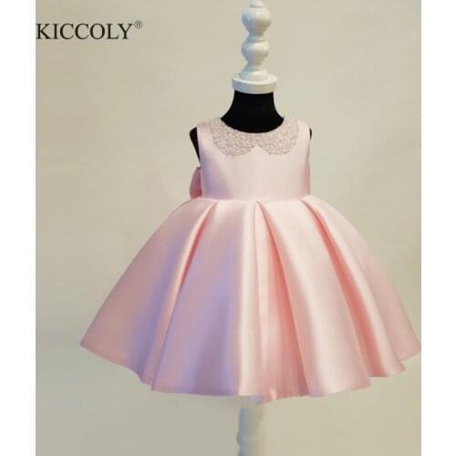 Satin Baby Girl Baptism Dress For Wedding Toddler Sweet Beaded Summer Dress Newborn Baby Birthday Dress For Girl Infant Clothing