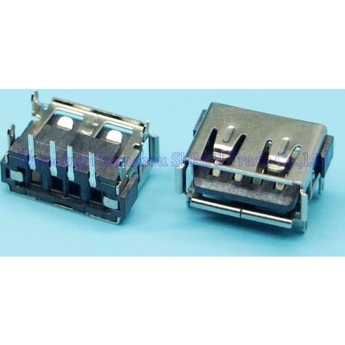 Free shipping 100pcs 2.0 USB connector/jack/sockect commonly used 90 degree AF Type 4 DIP Foot USB JACK female length=10MM