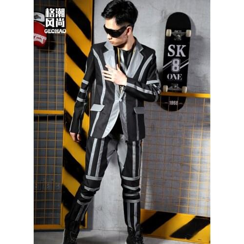 Blazer men suits designs Reflective stitching is cool jacket mens stage costumes for singers clothes dance star style dress