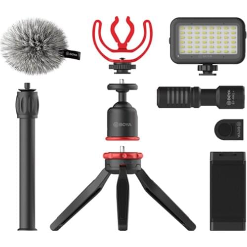 BOYA BY-VG350 BY-VG330 Microphone LED Light Phone Clip Tripod Holder Kit for Smartphone Vlogging Youtube Live Video Streaming