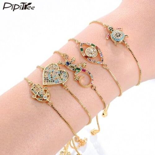 Multi Styles CZ Zircon Jewelry Bracelet Bangle Heart Hamsa Hand Evil Eye Turtle Charms Women Bracelets Adjustable Pulseras Femme