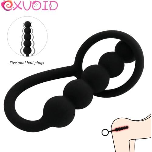 EXVOID Prostate Massager Penis Sleeve With Anal Plug Sex Toys for Couples Silicone Adult Products Sex Shop 5 Balls Anal Beads