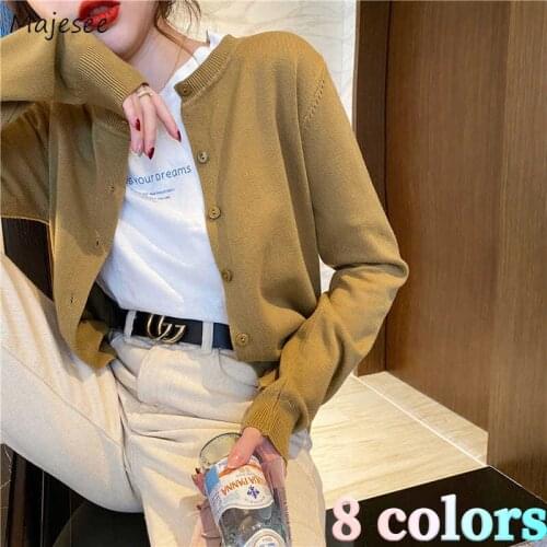 Cardigan Women Solid Simple Autumn 8 Colors Casual Knitting Sweaters Trendy Streetwear All-match High Elasticity Quality Button