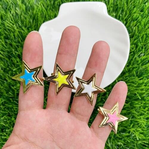 18K Gold Plated Matching Lovers Couple Wedding Pentagram Ring Jewelry Drop Oil Double Five Pointed Star Adjustable Open Rings