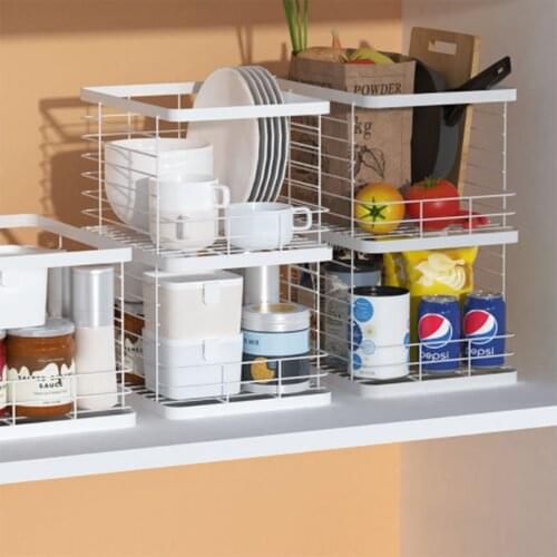 Kitchen wrought iron rack can be superimposed square household storage basket student dormitory corner debris snack basket
