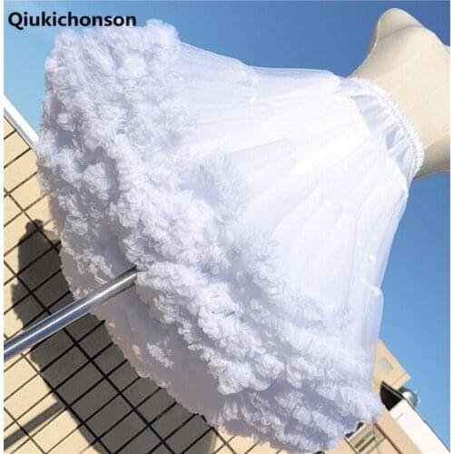 Cute Lolita Clouds Petticoat Women Kawaii Elastic High Waist Mesh Tulle Skirts Teen Girls Puffy Ruffle Short Tutu Skirts 45CM