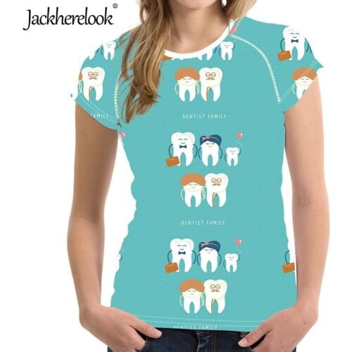 Jackherelook Fashion T Shirt for Women Cartoon Dentist/Teeth/Dental Design Tshirts Woman Clothing Short Sleeved Ladies Tops Tee