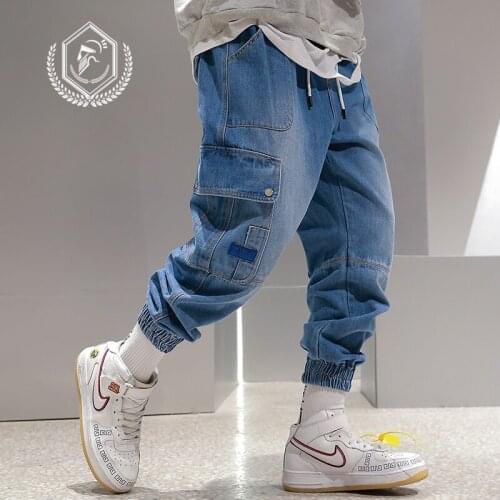 Men Loose Harem Jogger Safari Style Jeans Fashion Pockets Ankle-Length Hip Hop Jeans