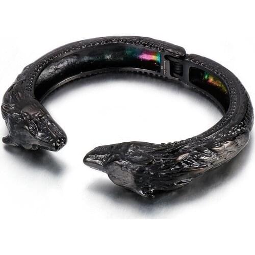 HAOLYNJOY New Black Wolf Head Animal Cuff Bangles Mens Stainless Steel Bracelet Punk Jewelry
