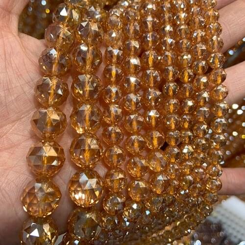 Natural Clear Quartz Beads Round Faceted Plated Coat Yellow Rinbow Crystal DIY Loose Beads For Jewelry Making Bracelet Necklace