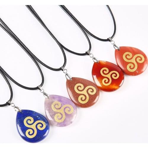 Natural Crystal Triple Doctrine Spiral Pendant Drop pendant Long necklace women men Reiki Jewelry