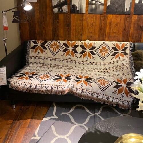 Nordic Ethnicity Strip Sofa Blanket Home Decoration Tapestry Throw Bed Blanket Nap Leisure Blanket Maple Leaf Display Blanket