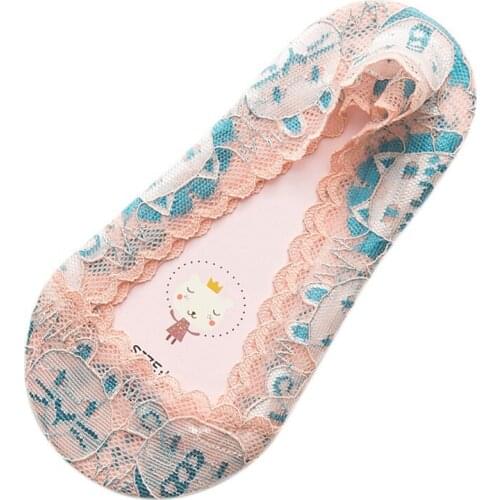 Baby socks girls cartoon embroidery lace breathable non-slip shallow mouth invisible boat socks for 2-10T wf