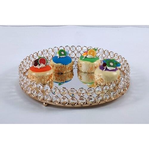 New round gold mirror cupcake stand crystal metal Party and family decoration large fruit plate fruit basket home set cake tool