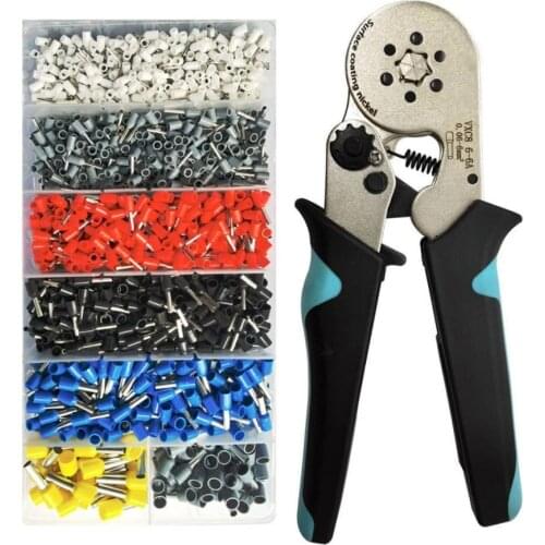 1250pcs Terminal +Stripper Crimper Mini Electrical HSC8 Precision Clamp AWG23-10 0.06-6mm 6-6A Tubular Crimping Pliers Tools Set