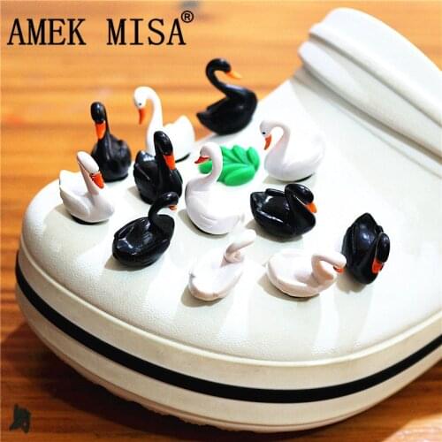 Single sale 1pcs Animals Shoe Charms Accessories Cute Simulation Black&White Swan Shoe Decoration for jibz Kids Party X-mas Gift