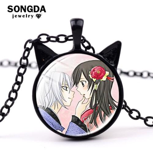 SONGDA Sweet Anime Kamisama Love Kiss Necklace Tomoe Momozono Nanami Cartoon Printed Glass Gem Cat Ears Pendants Fans Collection