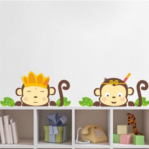 Naughty Baby Monkey Cosplay Monk Wall Stickers For Home Decoration Diy Cartoon Animals Mural Art Kids Room Decals Pvc Poster