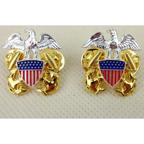 PAIR WWII US Navy General Officer Shoulder Eagle Badge Pin Insignia