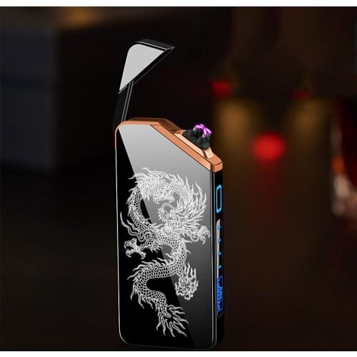 Portable Mini Cool Double Arc Electric Lighter Windproof LED Lighting Flashlight USB Rechargeable Lighter Power Display Men Gift