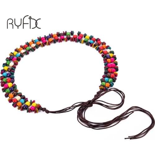 Vintage Bohemian style knitted belt for women Colorful Beaded Waistband For dress Hand Woven Ethnic Style Women BL307