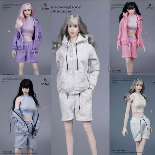 SA023 Scale 1/6 female clothes Cool Street Fashion Sports Style Hoodie Sweater Vest Shorts Pants 3PCS/SET For 12 Inch TBLeague J